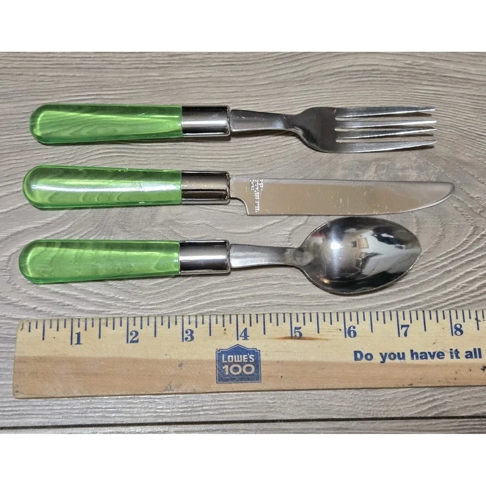 Pier 1 Imports Flatware Set 12 Pcs Translucent Green Retired Forks Spoons Knives